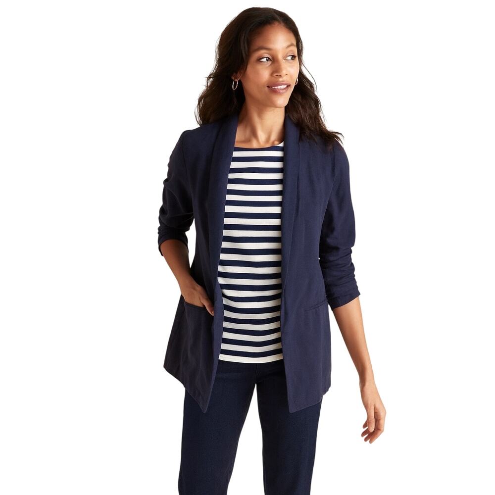NWT Old Navy Open Front Linen Blazer L Nautical‎ Preppy Office Career Casual